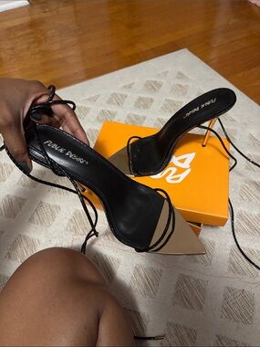 Public Desire Black Heels with Gold Pointed Toe